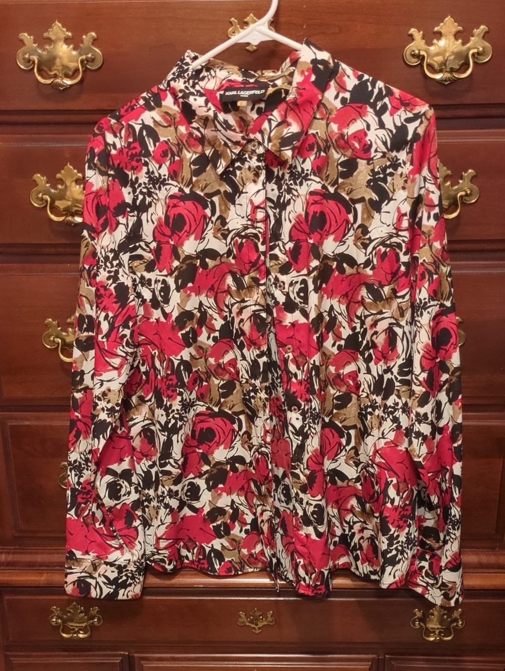 Karl Lagerfeld Floral Button-Down Shirt in Red, Brown and Black